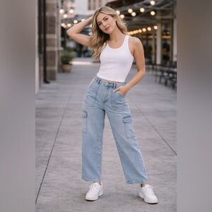 Almost Famous Light Blue Wide Leg Cargo Jeans